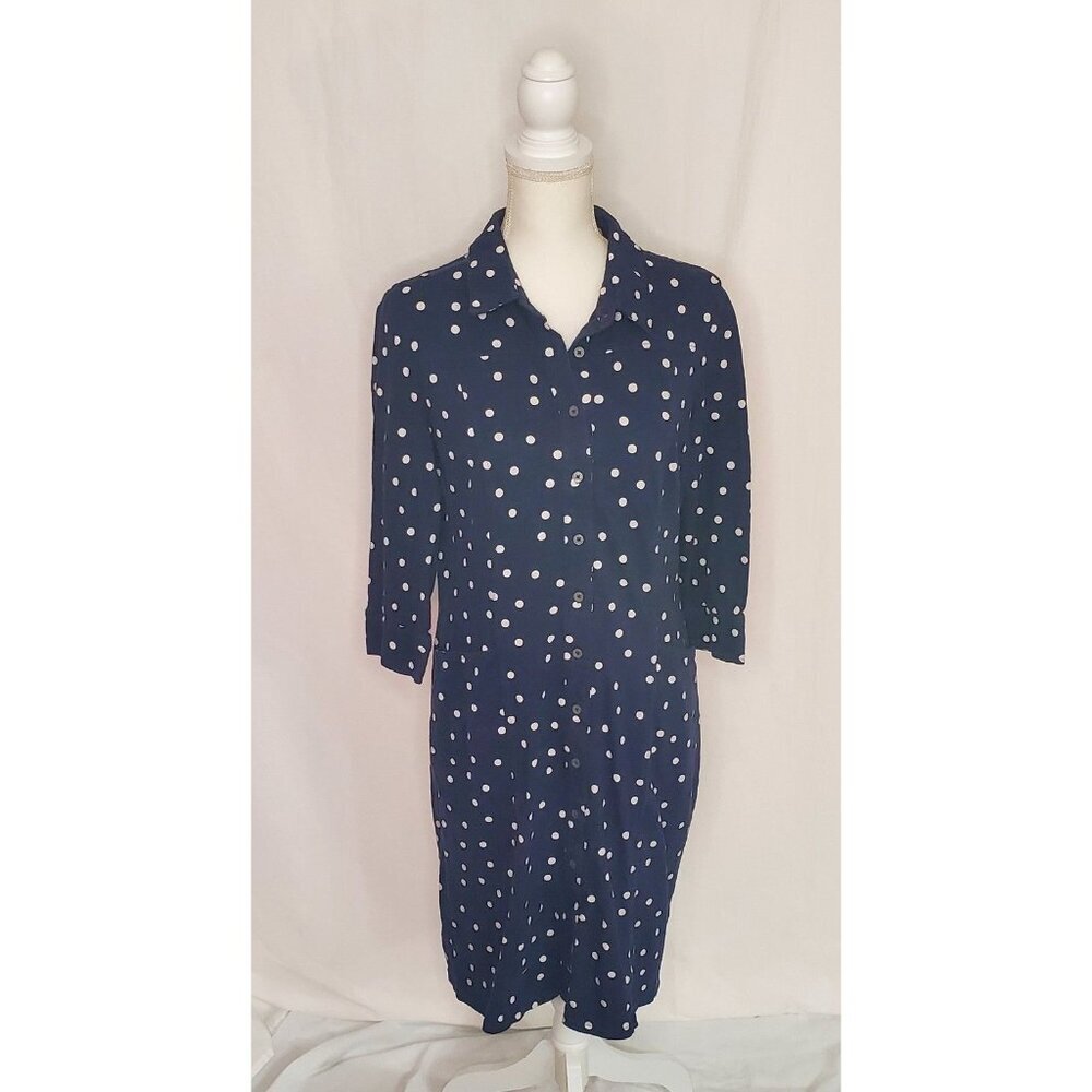 Boden Cotton Polka Dot Midi Dress in Navy size 10R Fun Comfy Simming Collared